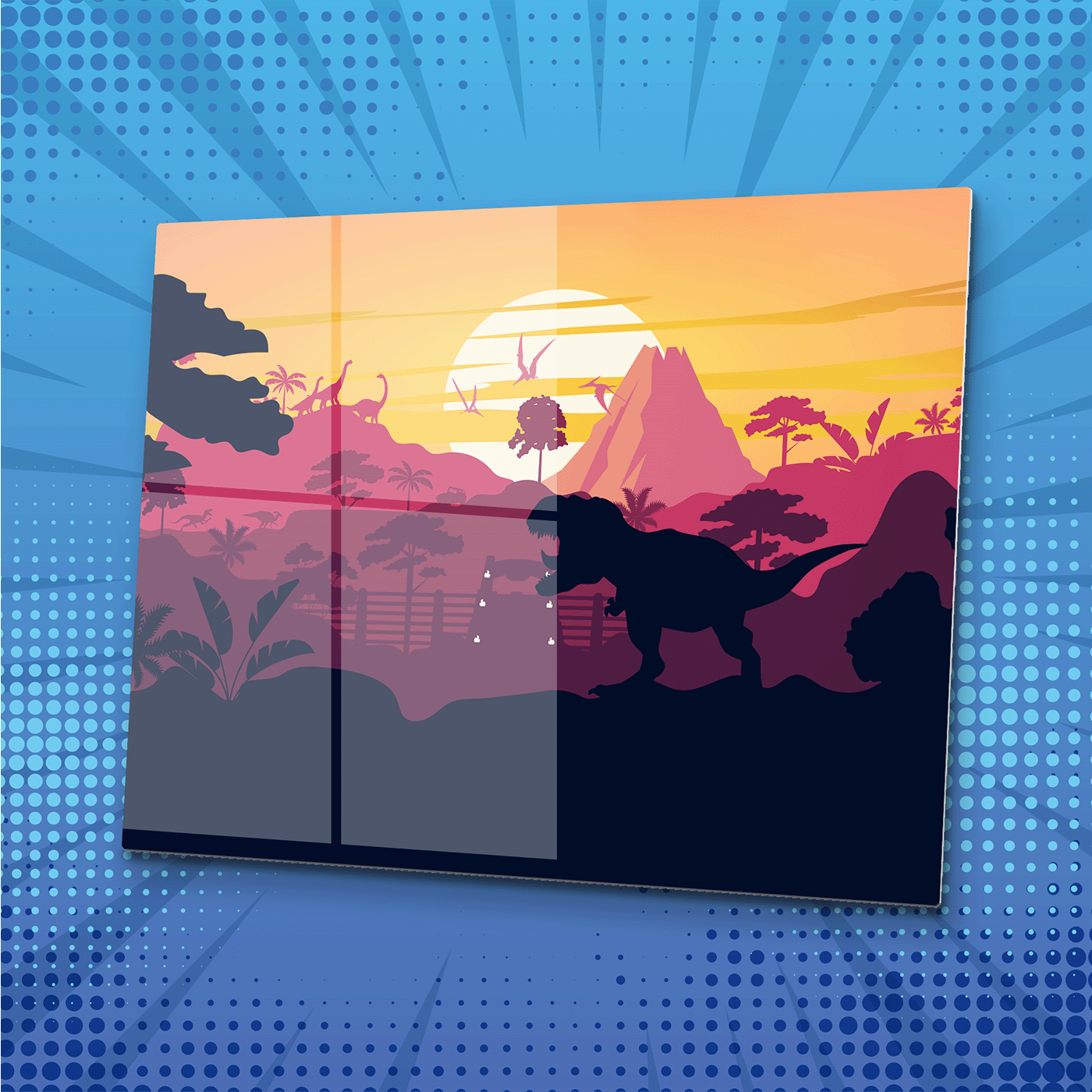 Jurassic Sunset Metal Poster